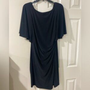 Ralph Lauren Black Ruched Sheath Dress with Flutter Sleeves